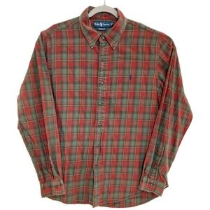 Ralph Lauren Shirt Mens Medium Red Green Plaid Custom Fit Button Down Pony‎ Logo